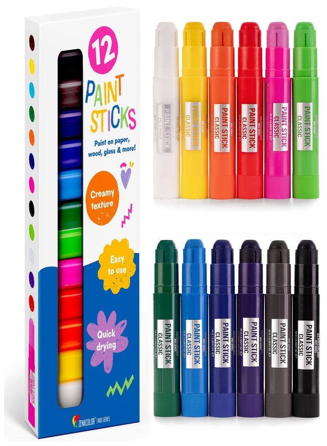 Zenacolor Tempera Paint Sticks - 12 Colors Kids Paints - Non-Toxic Washable Paint Sticks for Kids - Mess Free Quick Drying Art Supplies for Toddlers - Image 1